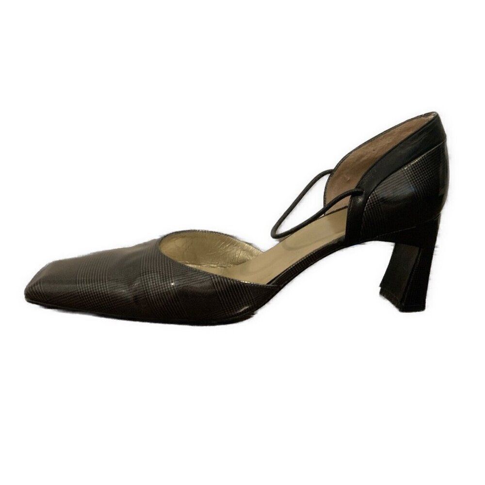 Charles Jourdan Paris Vintage Black Plaid Patent Leather Medium Heels 10
